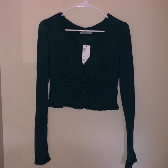 Urban Outfitters medium teal button-up, v-neck shirt - Picture 5 of 9